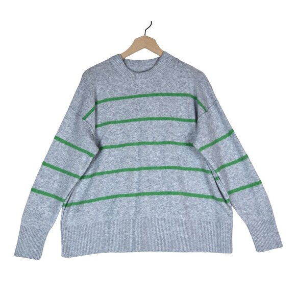 Aerie Gray Green Striped Sweater Size S Boxy Fit Preppy Cozy Y2K - Picture 1 of 6